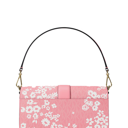Michael Kors Women's Greenwich Medium Printed Signature Logo Convertible Shoulder Bag Carnation/Gold
