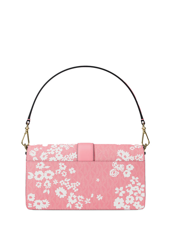 Michael Kors Women's Greenwich Medium Printed Signature Logo Convertible Shoulder Bag Carnation/Gold