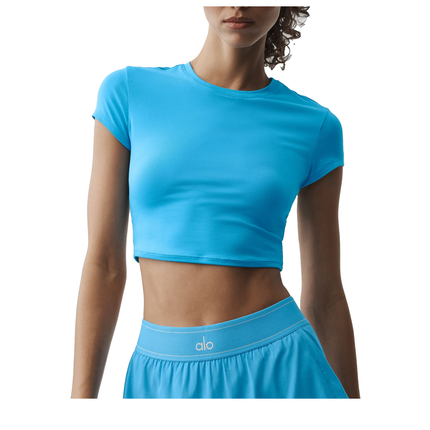 alo Women's Alosoft Crop Finesse Short Sleeve Azure Blue