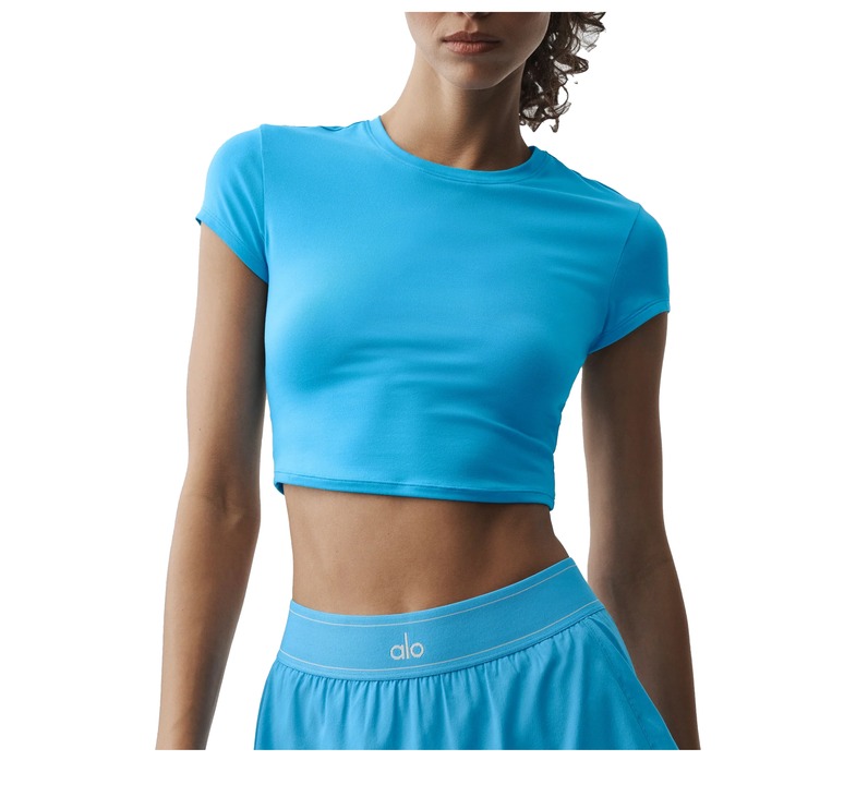 alo Women's Alosoft Crop Finesse Short Sleeve Azure Blue