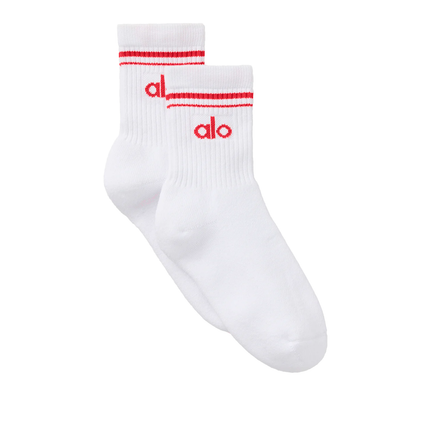 alo Unisex Half-Crew Throwback Sock White/Bright Red
