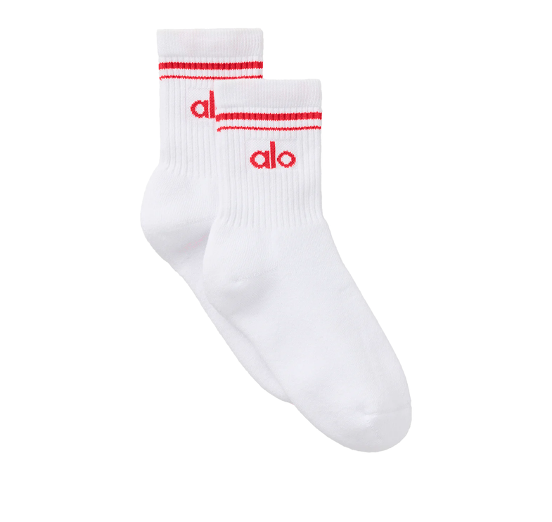 alo Unisex Half-Crew Throwback Sock White/Bright Red