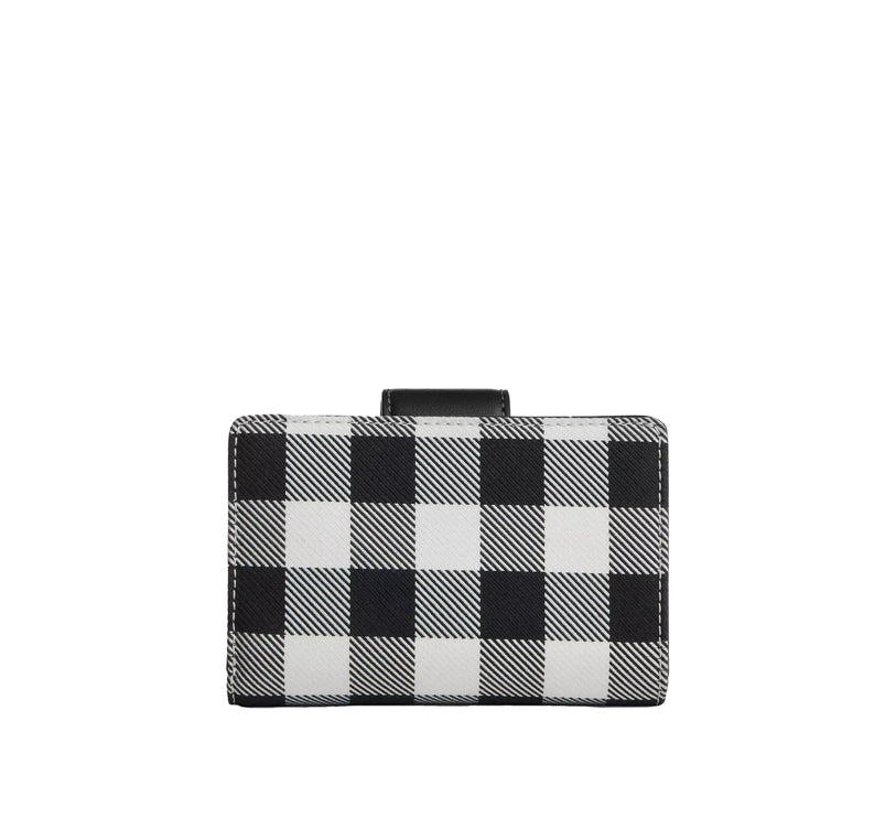 Coach Women's Medium Corner Zip Wallet With Gingham Print Gold/Black Multi