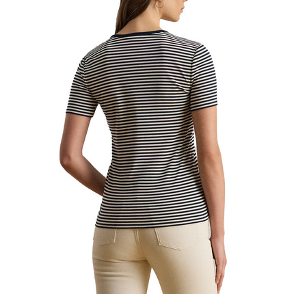 Polo Ralph Lauren Women's Striped Stretch Cotton Crewneck Tee Lauren Navy/Cream
