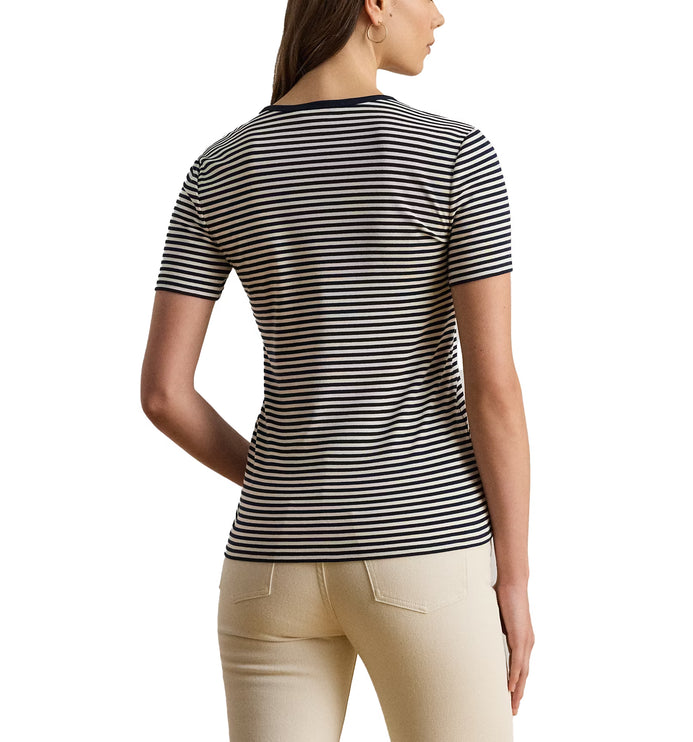 Polo Ralph Lauren Women's Striped Stretch Cotton Crewneck Tee Lauren Navy/Cream