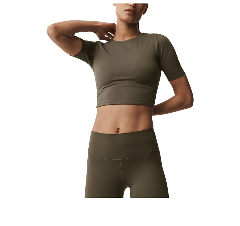alo Women's Softsculpt Precision Half Sleeve Tee Olive Tree
