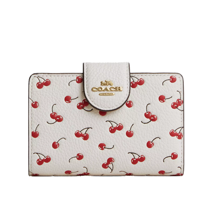 Coach Women's Medium Corner Zip Wallet With Cherry Print Gold/Chalk Multi