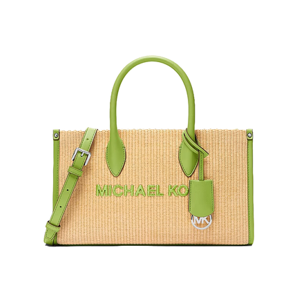 Michael Kors Women's Mirella Medium Woven Satchel Bag Lime/Silver