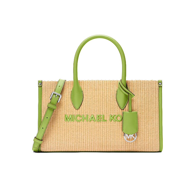 Michael Kors Women's Mirella Medium Woven Satchel Bag Lime/Silver