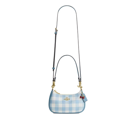 Coach Women's Teri Mini Crossbody Bag With Gingham Print And Charm Gold/Blue Multi