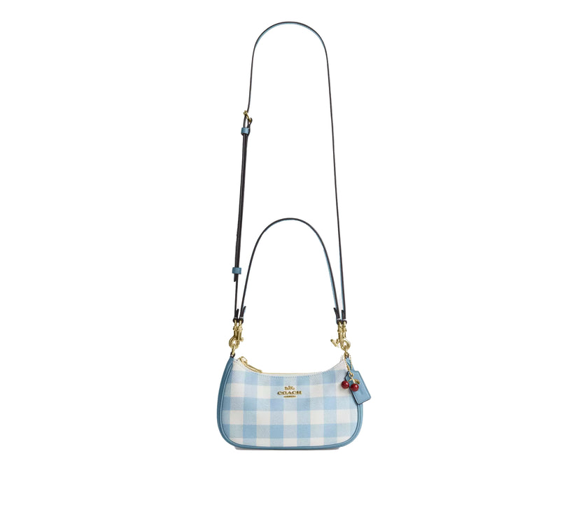Coach Women's Teri Mini Crossbody Bag With Gingham Print And Charm Gold/Blue Multi