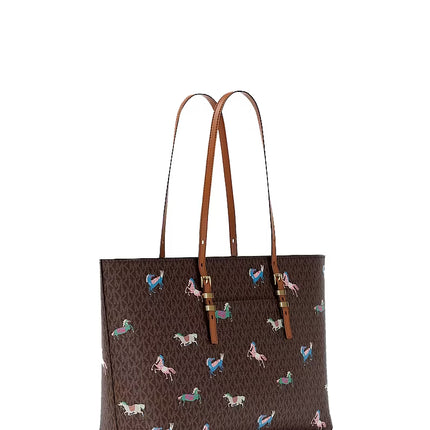 Michael Kors Women's Quinn Large Signature Logo Tote Bag Brown/Acorn/Gold