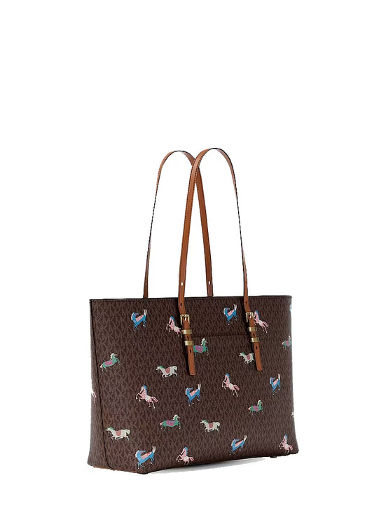 Michael Kors Women's Quinn Large Signature Logo Tote Bag Brown/Acorn/Gold