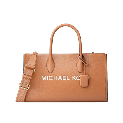 Michael Kors Women's Mirella Medium Pebbled Leather Satchel Bag Luggage/Gold