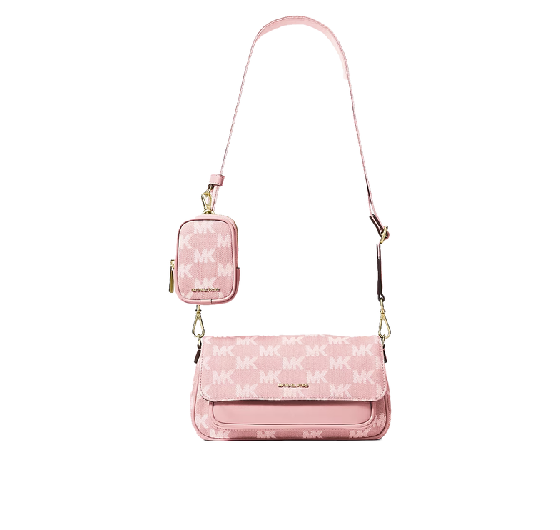 Michael Kors Women's Jet Set Travel Small Logo Jacquard Denim Crossbody Bag With Pouch Powder Blush/Gold