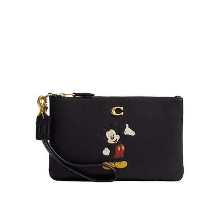 Coach Women's Disney X Coach Essential Small Wristlet With Mickey Mouse Brass/Black Multi