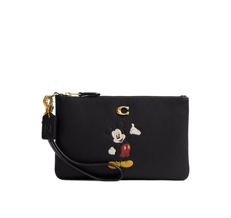 Coach Women's Disney X Coach Essential Small Wristlet With Mickey Mouse Brass/Black Multi