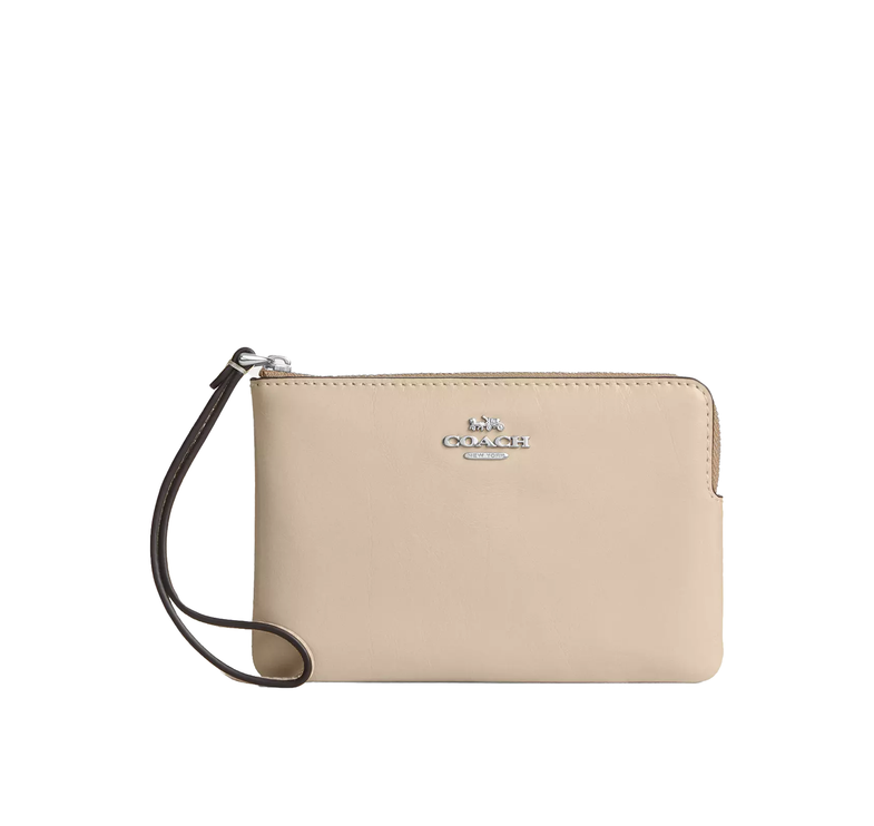 Coach Women's Corner Zip Wristlet Silver/Ivory