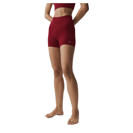 alo Women's 4" Seamless Modal Ribbed High-Waist Short Summer Romance Red