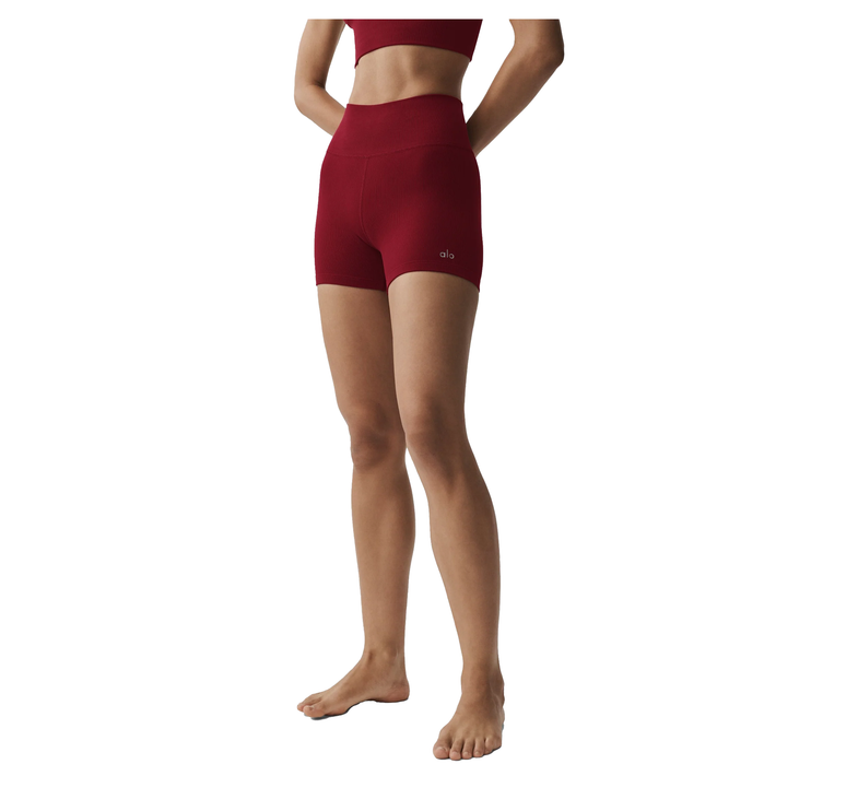 alo Women's 4" Seamless Modal Ribbed High-Waist Short Summer Romance Red