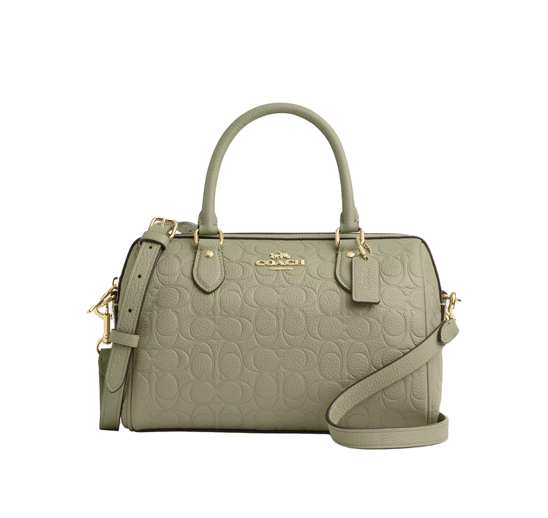 Coach Women's Rowan Satchel Bag In Signature Leather Gold/Pistachio
