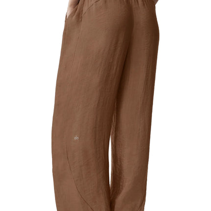 alo Women's Semi-Sheer Golden Hour High-Waist Straight Leg Pant Sun Kissed Brown