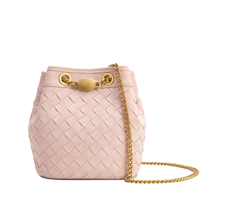 JW PEI Women's Yara Faux Suede Hand-Woven Bucket Bag Pink