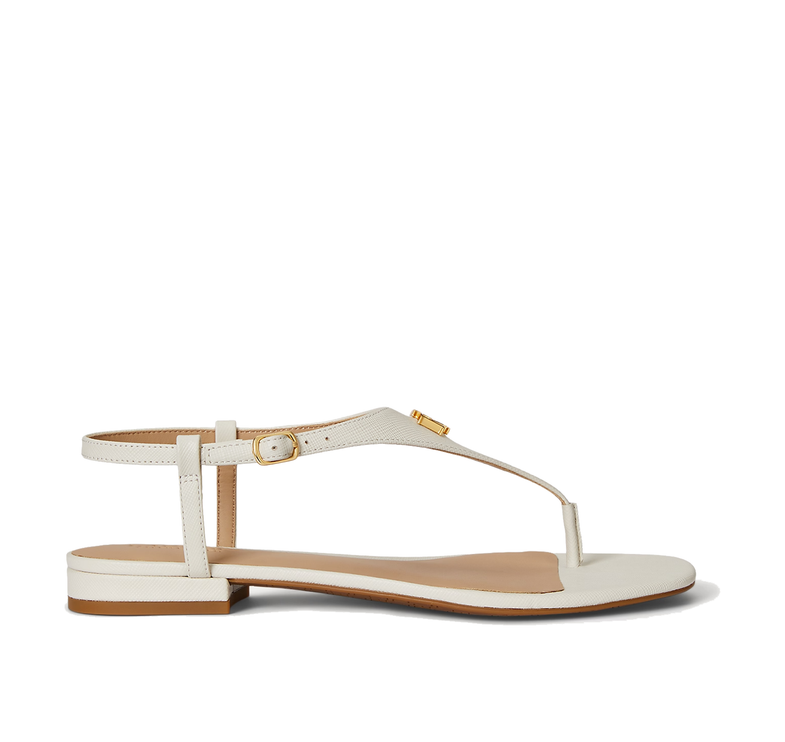 Polo Ralph Lauren Women's Everley II Crosshatch Leather Sandal Soft White