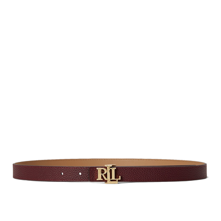 Polo Ralph Lauren Women's Logo Reversible Leather Skinny Belt Dark Garnet/Camel