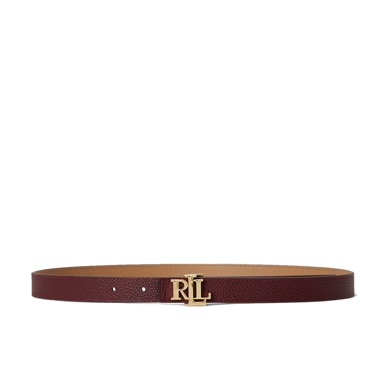 Polo Ralph Lauren Women's Logo Reversible Leather Skinny Belt Dark Garnet/Camel