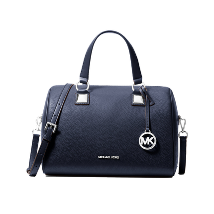 Michael Kors Women's Grayson Medium Pebbled Leather Duffel Crossbody Bag Navy/Silver