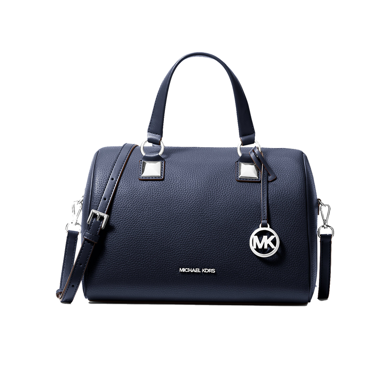 Michael Kors Women's Grayson Medium Pebbled Leather Duffel Crossbody Bag Navy/Silver