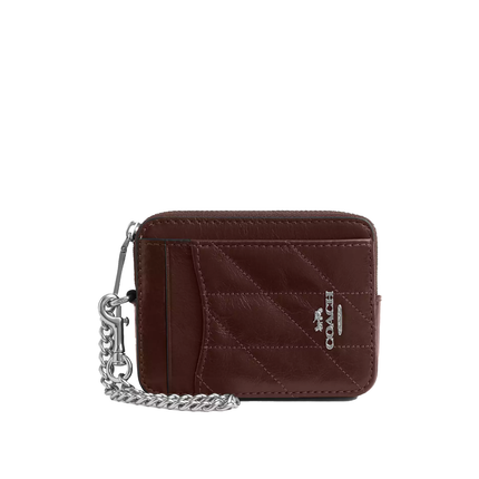 Coach Women's Zip Card Case With Quilting Silver/Maple
