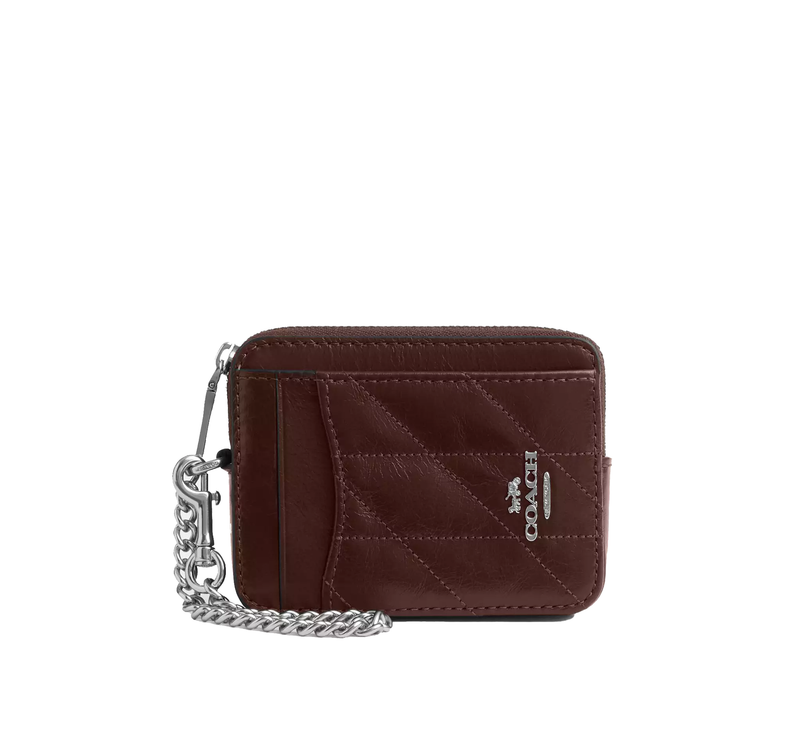 Coach Women's Zip Card Case With Quilting Silver/Maple