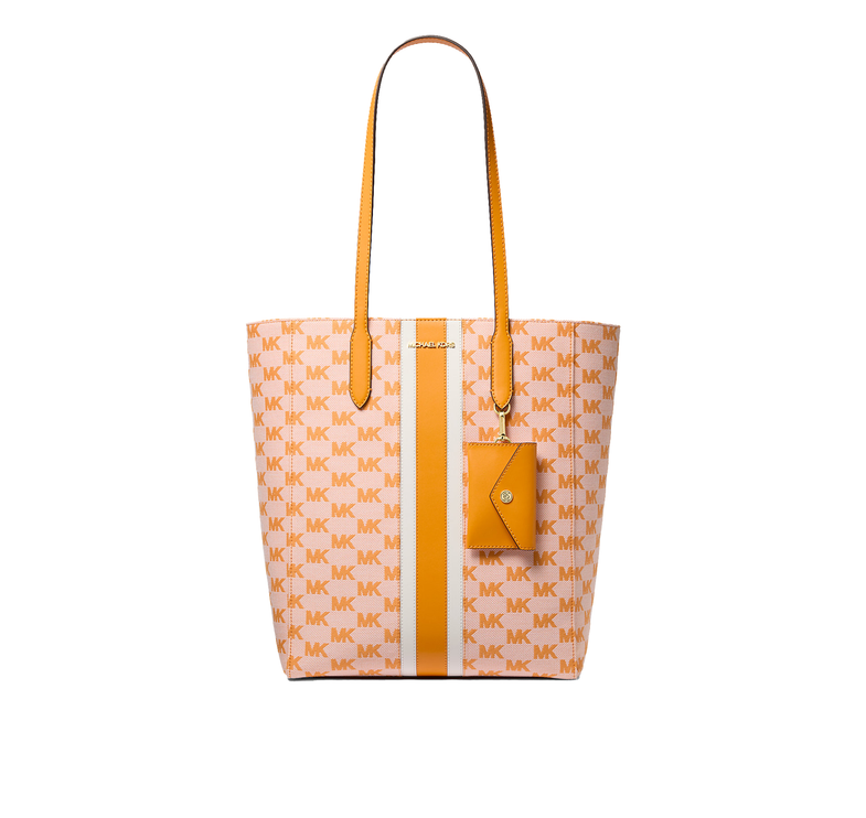 Michael Kors Women's Vincent Large Logo Jacquard Tote Bag with Card Case Pop Orange/Gold