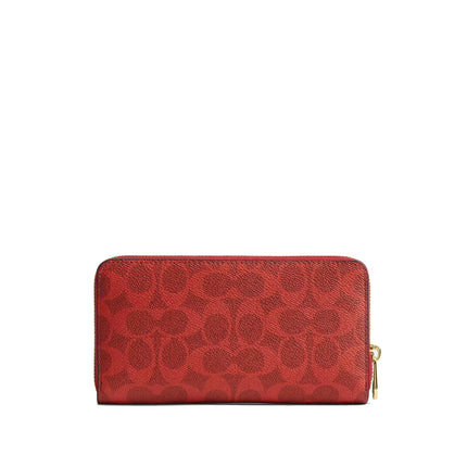 Coach Women's Long Zip Around Wallet In Signature Canvas Gold/Crimson