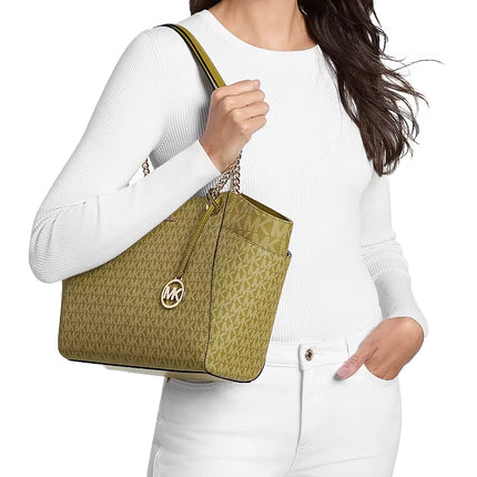 Michael Kors Women's Jet Set Large Signature Logo Shoulder Bag Oregano/Gold