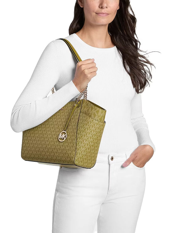 Michael Kors Women's Jet Set Large Signature Logo Shoulder Bag Oregano/Gold
