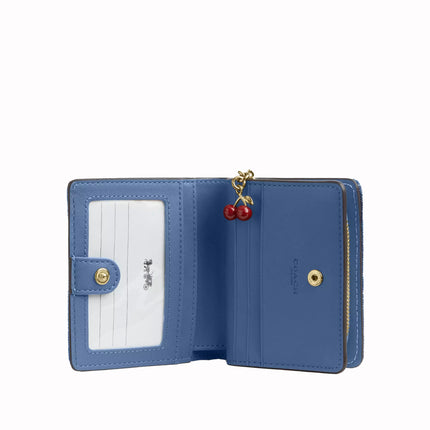 Coach Women's Snap Wallet In Loved Denim With Charm Gold/Light Indigo