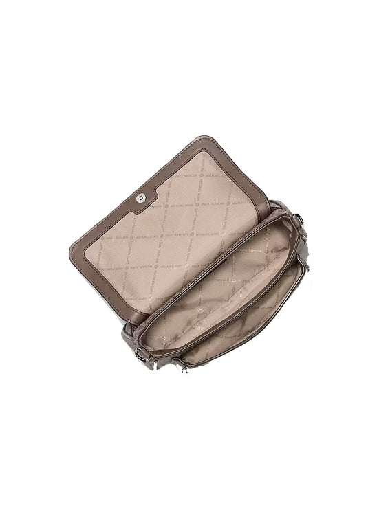 Michael Kors Women's Jet Set Travel Small Signature Logo Crossbody Bag With Pouch Mushroom/Silver