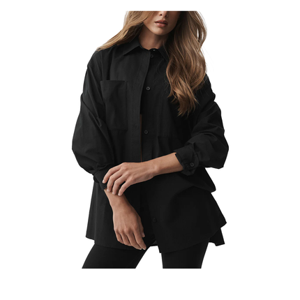 alo Women's Cotton Real Deal Button Up Long Sleeve Black