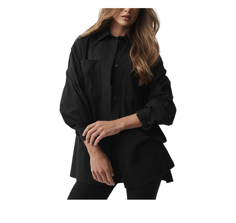 alo Women's Cotton Real Deal Button Up Long Sleeve Black