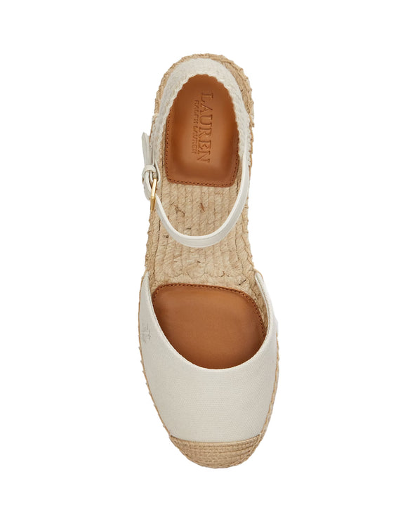 Polo Ralph Lauren Women's Robby Canvas Espadrille Flat Soft White/Navy/Red