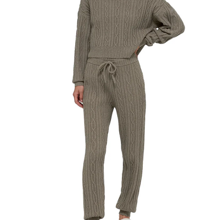 alo Women's Cable Knit Winter Bliss Hoodie Light Cocoa