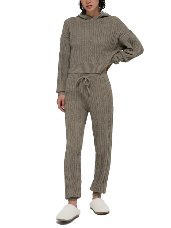 alo Women's Cable Knit Winter Bliss Hoodie Light Cocoa