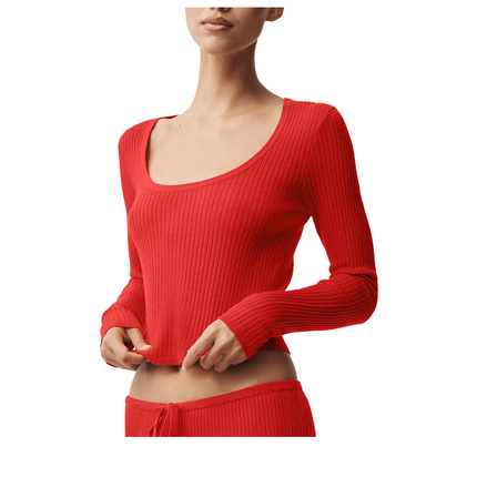 alo Women's Sweater Knit Unwind Long Sleeve Bright Red