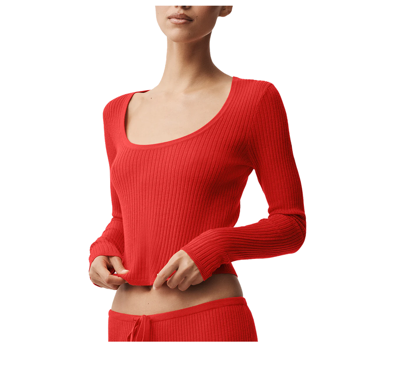 alo Women's Sweater Knit Unwind Long Sleeve Bright Red