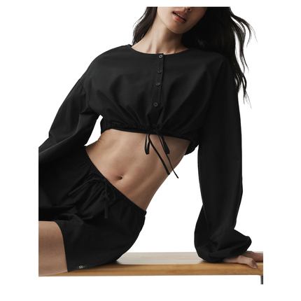 alo Women's Cotton Cropped Real Deal Long Sleeve Black