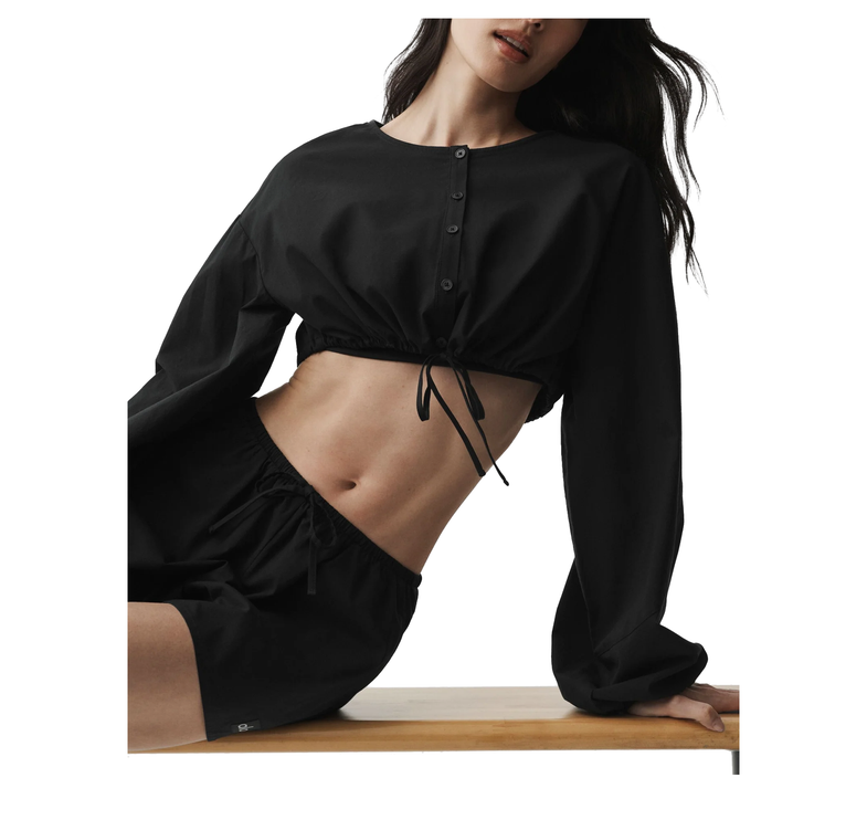 alo Women's Cotton Cropped Real Deal Long Sleeve Black