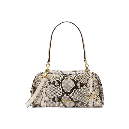 Michael Kors Women's Cecily Small Studded Snake Embossed Shoulder Bag Light Cream/Gold